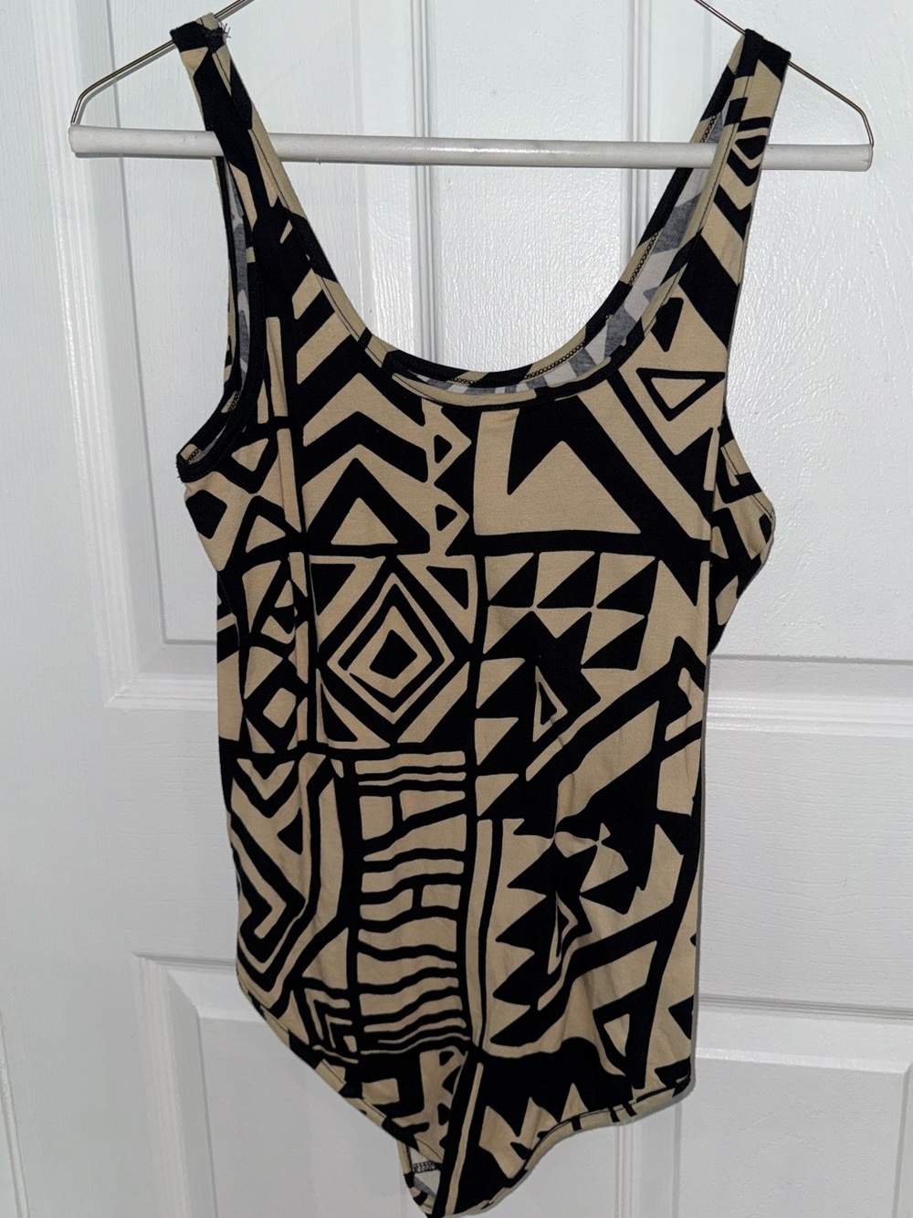 Black and Beige Geometric One-Piece bodysuit